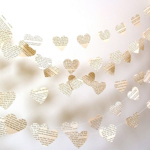 Vintage Paper Hearts Garland - Wedding Garland - Vintage French - Paper Garland - Party Decoration - Nursery Decor - Choose Your Language