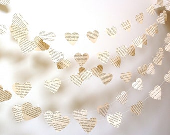 Vintage Paper Hearts Garland Choose Your Novel/Length Weddings, Photo Prop Interior