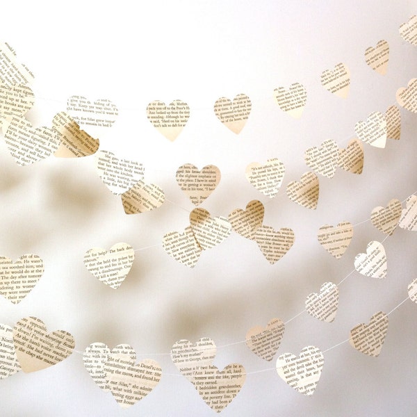 Vintage Paper Hearts Garland - Wedding Garland - Vintage French - Paper Garland - Party Decoration - Nursery Decor - Choose Your Language