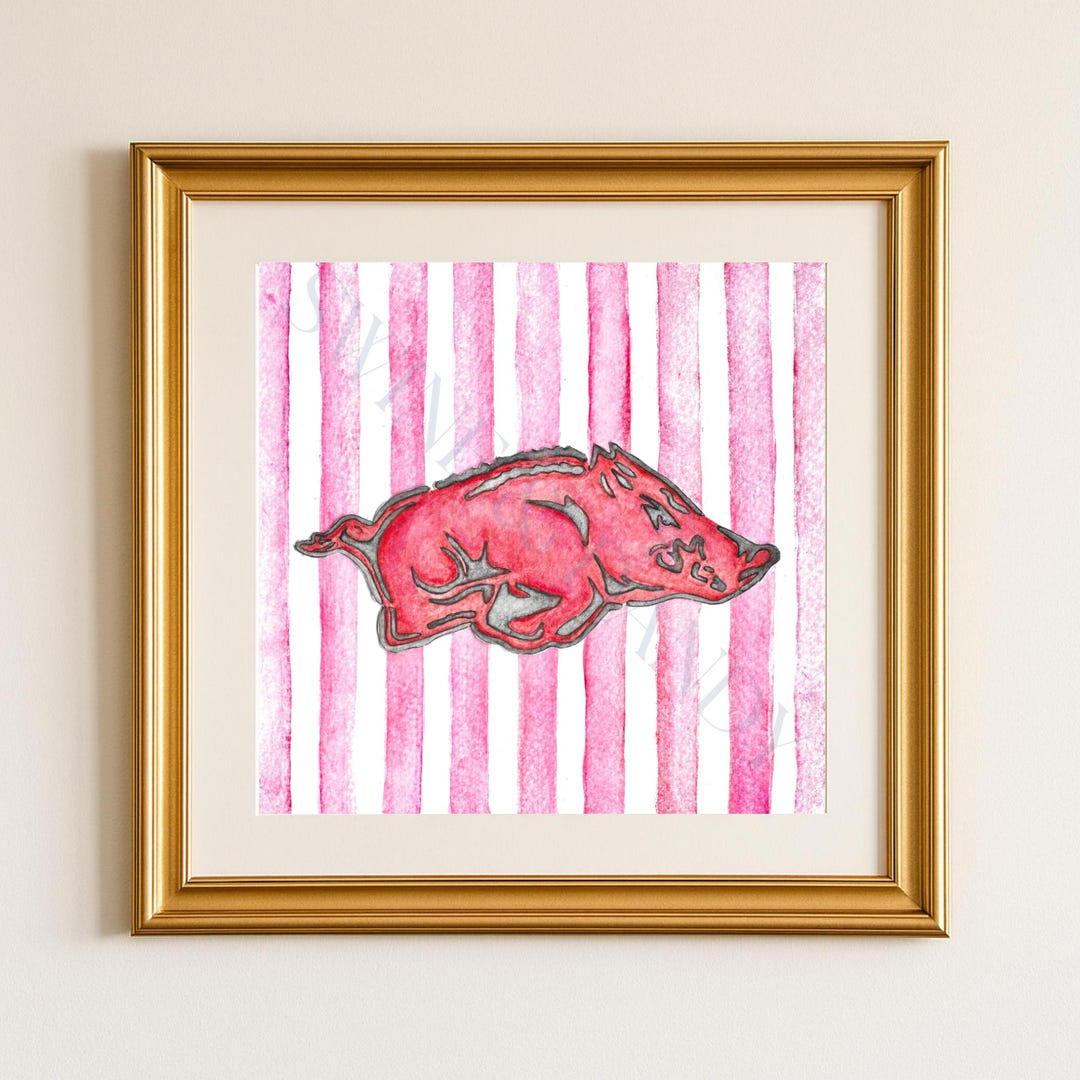 Digital Download | Watercolor Razorback Print | 12x12 Pink Striped Wall ...