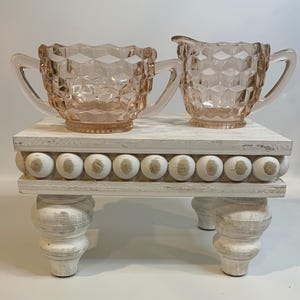 Vintage Pink Depression Glass Diamond Pattern Sugar and Creamer Set/Jeanette Cube Pattern Pink Glassware