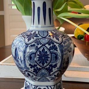 Mosa Maastricht Large Transferware Delft Style Porcelain Vase