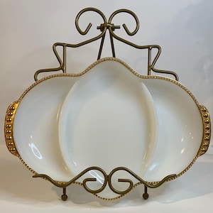 Anchor Hocking, Fire-King Vintage 3 Section Relish Dish with Gold Trim