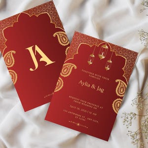 Casamento e recepção indianos e convites para salvar as datas, cartão de convite de casamento hindu sikh, cartão de casamento indiano, modelo do sul da Ásia faça você mesmo