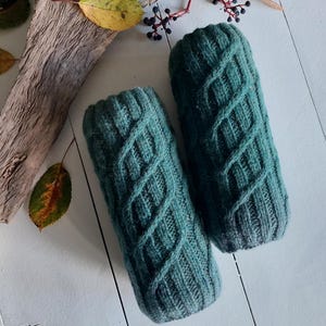 Hand Knit Wool Leg Warmers: Teal Braided Design, Winter Knits
