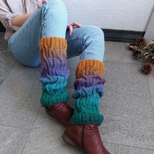 Knee high leg warmers, M/L multicolor hand knit women's leg warmers, winter knits