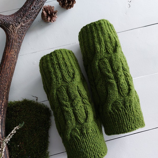 Green leg warmers, winter clothing, hand knit leg warmers womens