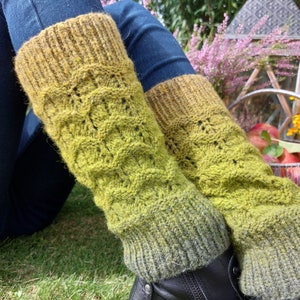 Autumn leg warmers, fall knitwear, green  socks Christmas gift