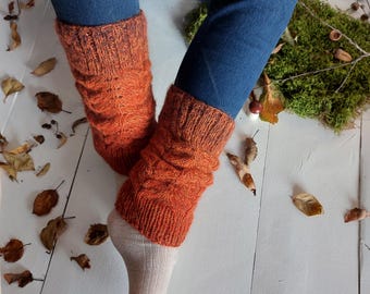 Leg warmers women, winter outfit, orange legwarmers, winter knitwear