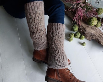 Beige lace Leg warmers women, fall knitwear