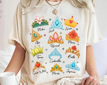 Comfort Colors Disney Princess Crowns Shirt, Disneyworld Trip Tee, Cinderella Belle Rapunzel