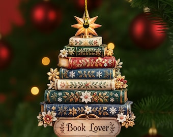 Custom Christmas Book Tree Arcylic Ornament, Books Lover Gift, Bookish Gifts