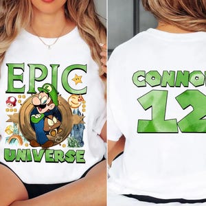 Comfort Colors Two-Sided Custom Name Super Mario Epic Universe Shirt, Mario Luigi Princess Peach Epic Universe Family, Epic Group Matching