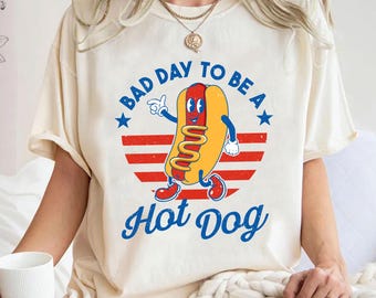 Comfort Colors Funny Hot Dog 4th of July Shirt, Retro USA Tee