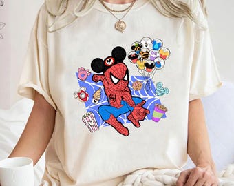 T-shirt Spiderman Mickey Mouse Comfort Colors, T-shirt familial Disneyland
