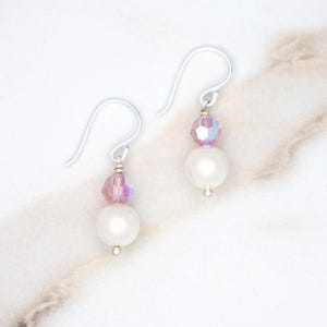 White Pearl & Light Violet Crystal Earrings