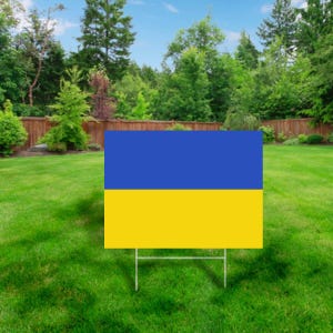 Letrero para jardín con la bandera de Ucrania: 24 x 18 pulgadas, con estaca de metal en forma de H, plástico corrugado de 4 mm, dos caras