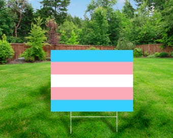 Trans Pride Flag Yard Sign 24x18 with Metal H-Stake, 4mm Corrugated Plastic Yard Sign, One-Sided Yard Sign