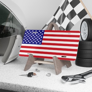 American Flag License Plate, Aluminum Vanity Plate, Patriotic or Protest Car Accessory