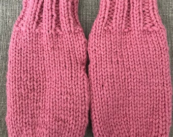 Mittens hand knit girls in pink