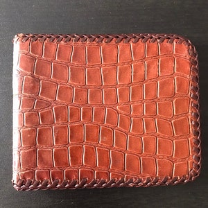 Portefeuille vintage en cuir véritable avec motif alligator des années 1970