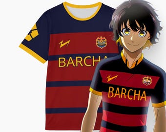blue lock fc barcha football jersey, meguru bachira cosplay shirt, blue lock unisex t-shirt