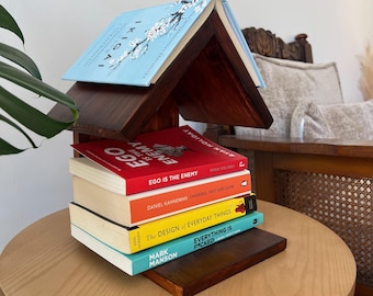 Rustic Wooden Book Stand with Roof Design | Night Stand Book Holder | Handmade Bookmar