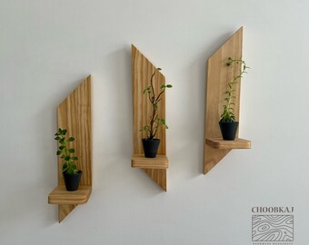 Set of Three Geometric Wooden Wall Shelves