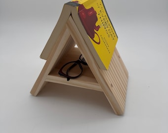Wooden Book Rest and Glasses Holder – Minimalist Book Stand for Reading and Desk Organization