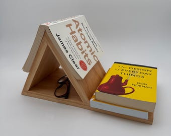 Rustic Triangle Wooden Book Stand with Roof | Nightstand Book Holder
