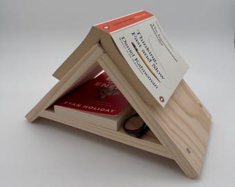 Triangle Wooden Book Stand – Multi-Functional Reading Rest and Storage for Glasses and Books