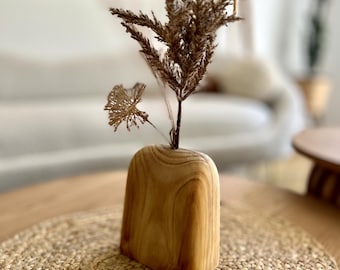 Handcrafted Wooden Vase with Rounded top – Minimalist Natural Wood Decor for Shelves and Tables