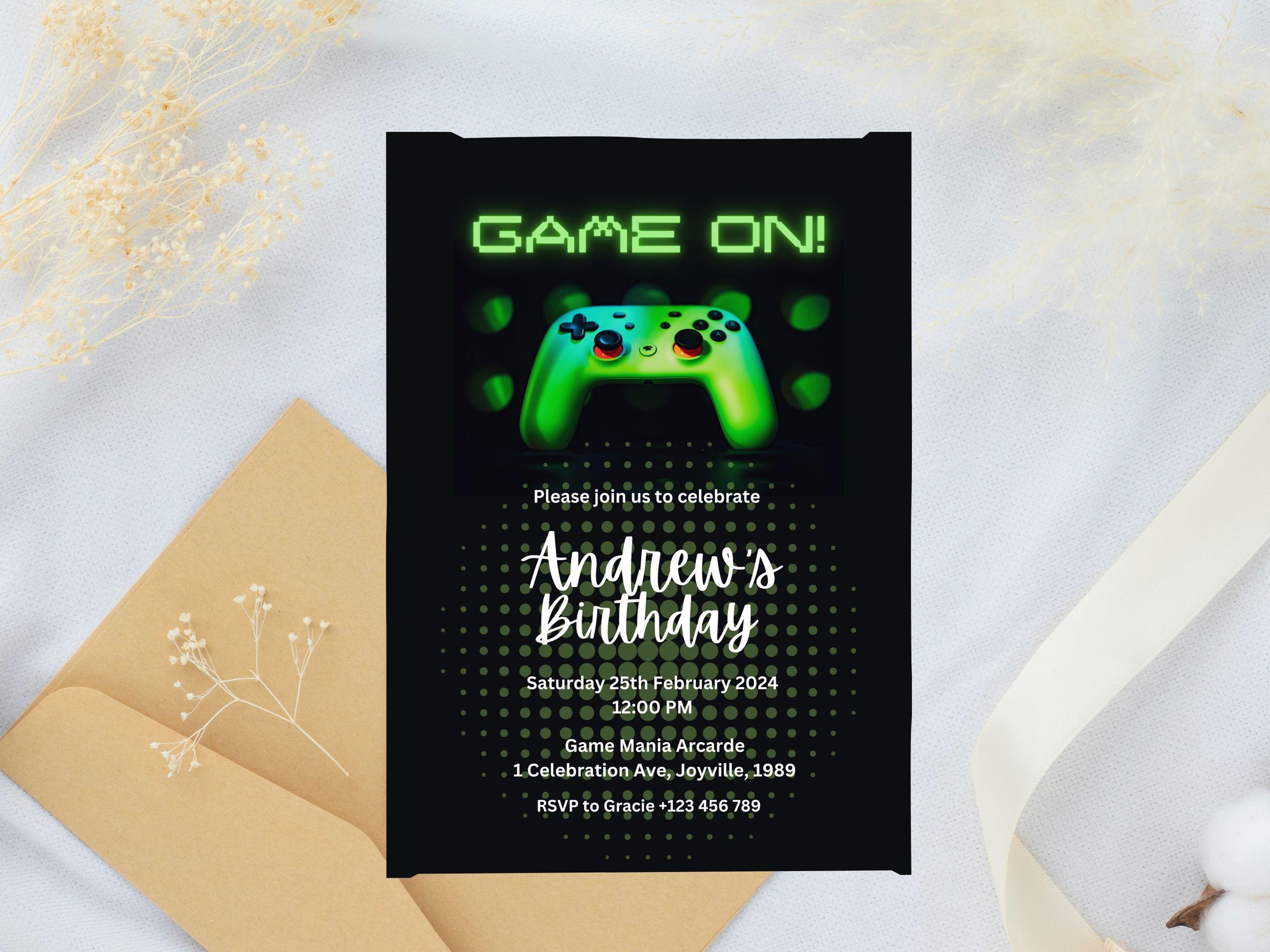 Editable Video Game Party Invitation Level up Birthday Invite Gamer Boy ...