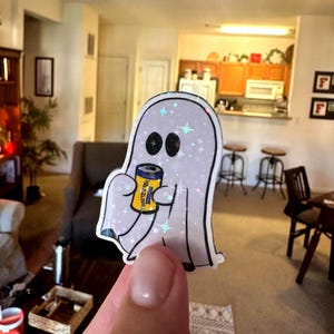 Adesivo fantasma de chá torcido holográfico, adesivo Twea assustador brilhante, adesivo de chá torcido brilhante de Halloween