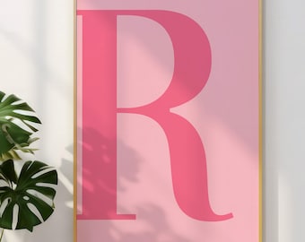 Letter R Poster, Pink Wall Art, Cute Pink Alphabet Print, Dorm Room Decor, Preppy Room Decor