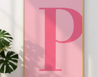 Letter P Poster, Pink Wall Art, Cute Pink Alphabet Print, Dorm Room Decor, Preppy Room Decor