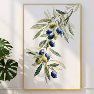 Olive branch print olive tree watercolor painting kitchen wall Watercolor Olive Branch Wall Art Botanical Poster Print