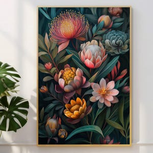 Blooming Native Australian Flowers Oil Painting, Physical Print (Unframed), Vibrant Botanical Wall Art for Home Decor Set:3