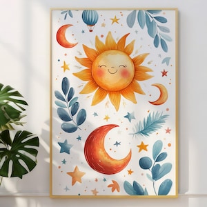 Smiling Sun Poster, Sun Playroom Decor, Nursery Prints, Nursery Wall Art, Sun Wall Art, Girls Room Decor, Digital Download