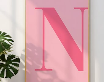 文字 N のポスター、ピンクの壁アート、かわいいピンクのアルファベットプリント、寮の部屋の装飾、プレッピーな部屋の装飾