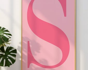 Letter S Poster, Pink Wall Art, Cute Pink Alphabet Print, Dorm Room Decor, Preppy Room Decor
