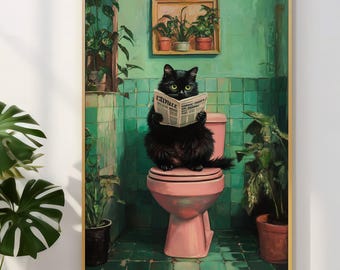 Bathroom Cat Print, Funny Posters, Physical Print (Unframed), Funny Bathroom Wall Decor Pooping Print Toilet Wall Art Funny Cat Poster