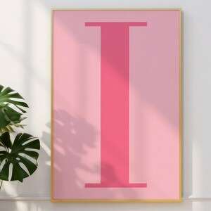 Letter I Poster, Pink Wall Art, Cute Pink Alphabet Print, Dorm Room Decor, Preppy Room Decor