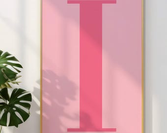Letter I Poster, Pink Wall Art, Cute Pink Alphabet Print, Dorm Room Decor, Preppy Room Decor
