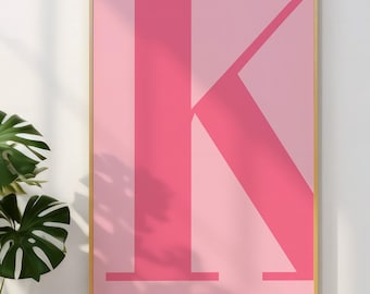 Letter K Poster, Pink Wall Art, Cute Pink Alphabet Print, Dorm Room Decor, Preppy Room Decor