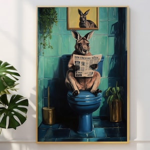 Impresión de canguro para baño, carteles divertidos, impresión física (sin marco), decoración divertida para la pared del baño, impresión de caca, arte divertido para la pared del baño