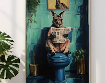 Bathroom Kangaroo Print, Funny Posters, Physical Print (Unframed), Funny Bathroom Wall Decor Pooping Print Toilet Wall Art Funny Poster