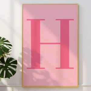 Cartaz da letra H, arte de parede rosa, impressão fofa do alfabeto rosa, decoração de dormitório, decoração de quarto elegante
