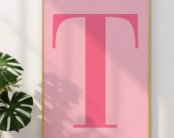 Letter T Poster, Pink Wall Art, Cute Pink Alphabet Print, Dorm Room Decor, Preppy Room Decor