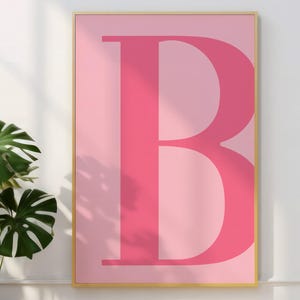 Letter B Poster, Pink Wall Art, Cute Pink Alphabet Print, Dorm Room Decor, Preppy Room Decor